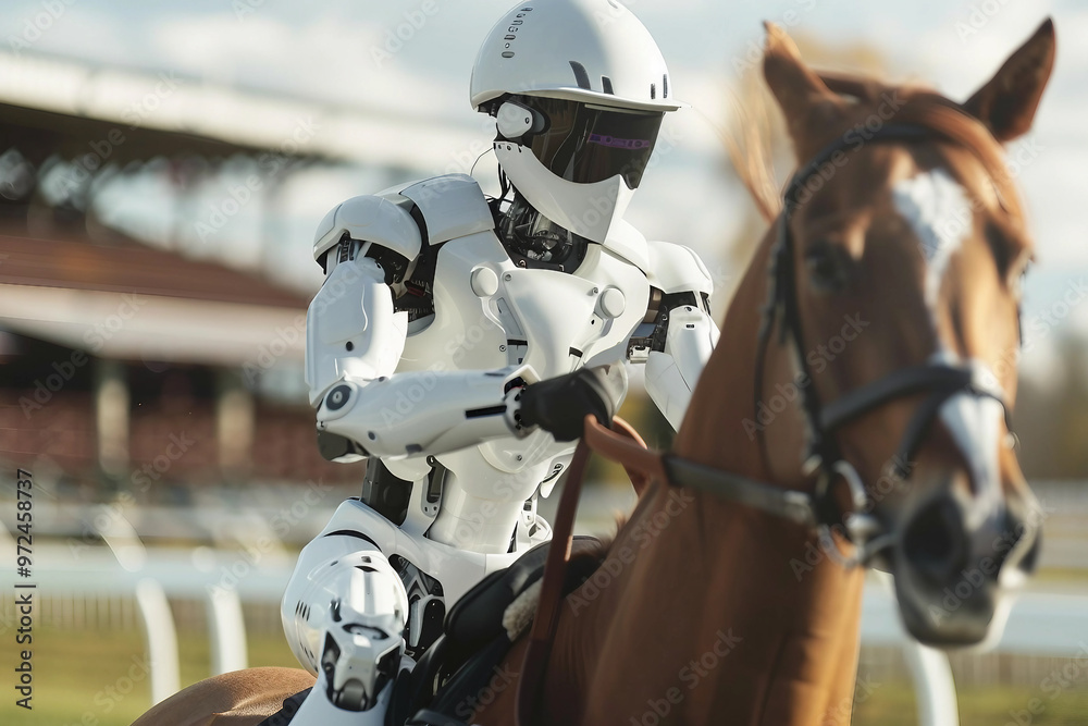 Fototapeta premium Generative AI photo image of person who ride horse, equestrian professional sport profession