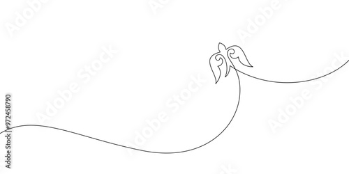 Kazakh ornament continuous line drawing, Kus kanat (bird's wings) Representing freedom and happiness, Bird flying freely over the Kazakh steppe, Vector illustration nomad traditional design element