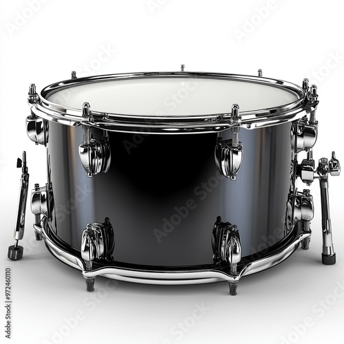 Big metal snare drum isolated on white