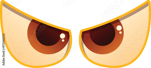 Pair of cartoon eyes is looking with suspicion, expressing negative emotions