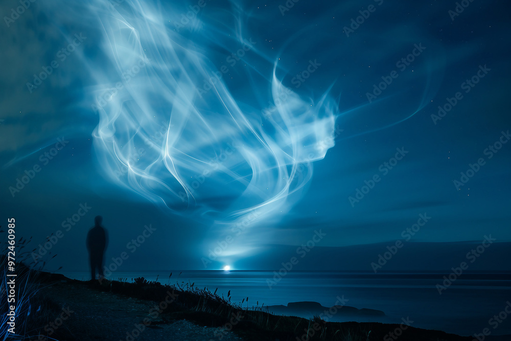 Mysterious UFOs in night sky generative AI concept Mysterious UFOs in night sky generative AI concept