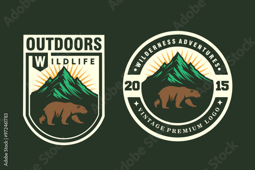 Outdoor Mountain Peak Adventure Wilderness Badge Label Patches Logo Vector Template