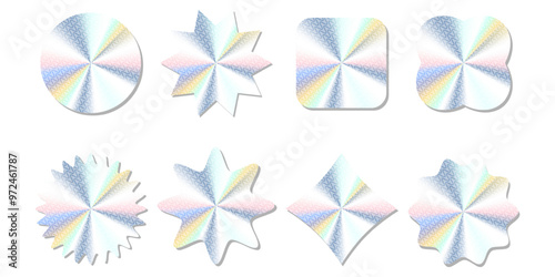 set of realistic sticker, hologram emblem, holographic labels. vector illustration.