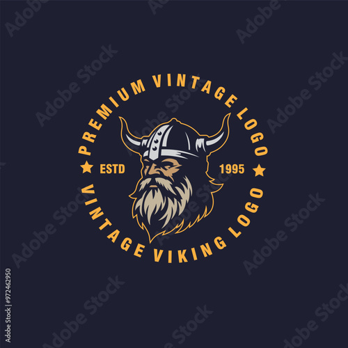 viking nordic head warrior vintage badge logo vector illustration