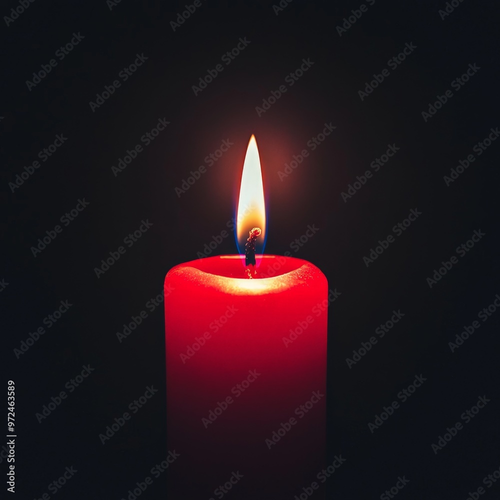 A red candle flickering in the darkness, the flame casting soft shadows around it A red candle flickering in the darkness, the flame casting soft shadows around it