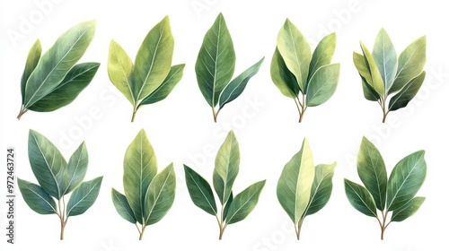 Bay leaves clipart, element, 3D illustration, realistic, isolated on white background