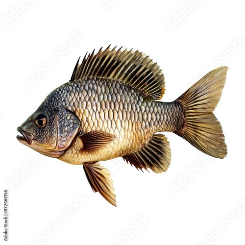 Detailed Nile Tilapia Fish with Realistic Fins and Scales on White Background