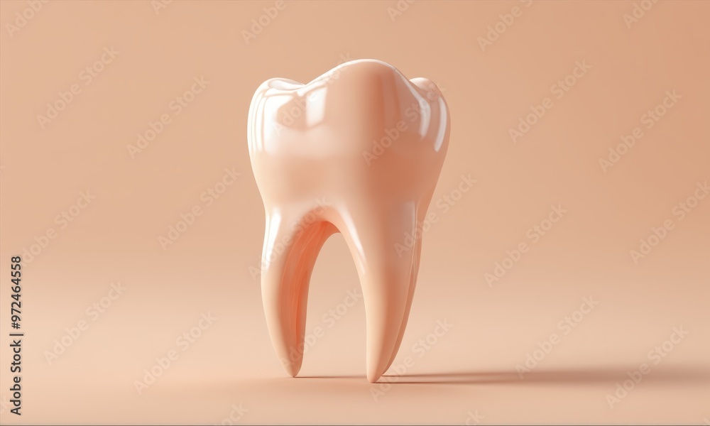 Single tooth model standing on a beige background Single tooth model standing on a beige background