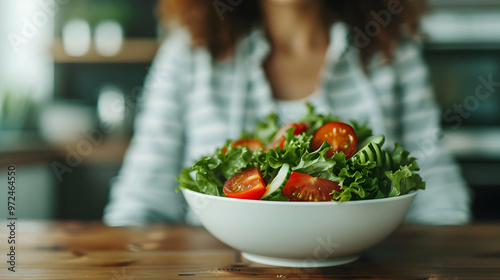 Woman Working Home Office Table Eating Healthy