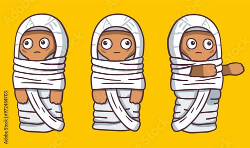 A set of Halloween ancient mummies. Spooky cringe vector illustration