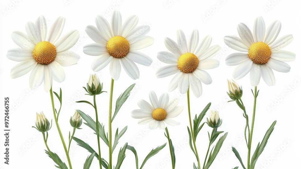 Chamomile clipart, element, 3D illustration, realistic, isolated on white background Chamomile clipart, element, 3D illustration, realistic, isolated on white background