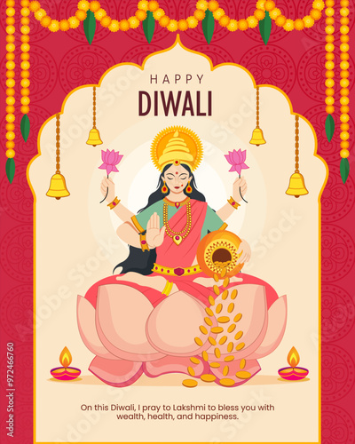 goddess laxmi for the celebration of diwali festival indian temple decorated with garland toran