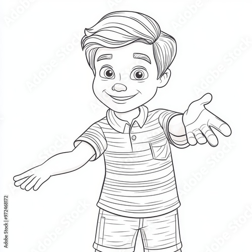 An illustration of a small boy in a business suit outlines. The child is dressed up in a business suit. Country. Coloring book.