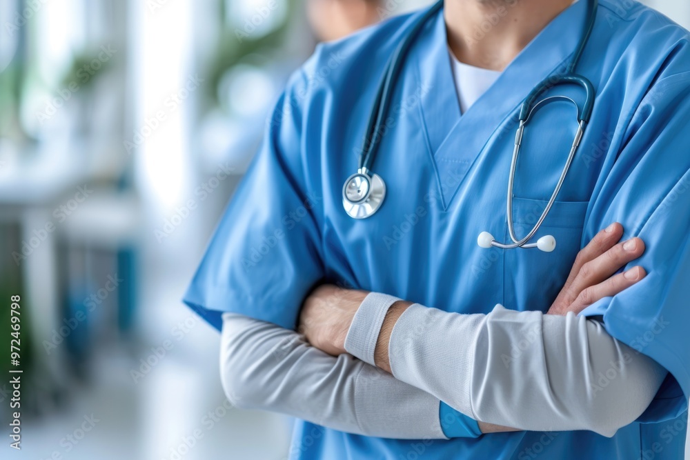 Confident Medical Professional with Stethoscope in Modern Hospital Setting Confident Medical Professional with Stethoscope in Modern Hospital Setting