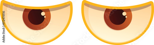 Pair of cartoon eyes is expressing boredom with half closed eyelids and a neutral gaze