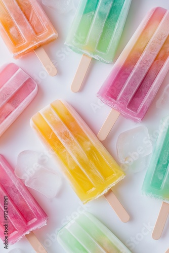 Colorful Popsicle ice cream on a light background 