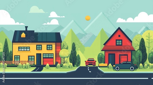 Stylized Houses on a Scenic Street