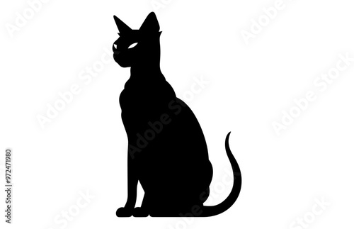 Sphynx Cat Silhouette Clipart, Egyptian Cat Black Silhouette Vector