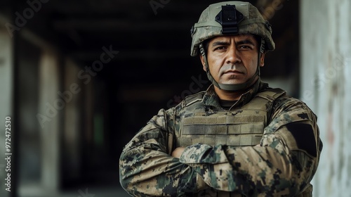 Military Personnel in Tactical Gear, Confident Soldier Ready for Mission, Diverse Armed Forces Representation