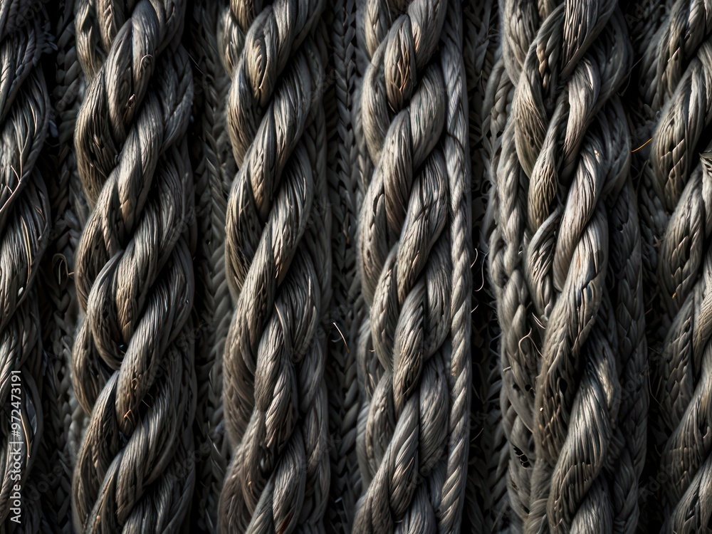 Close-Up of Intricate Gray Braided Rope with Textured Woven Pattern Close-Up of Intricate Gray Braided Rope with Textured Woven Pattern