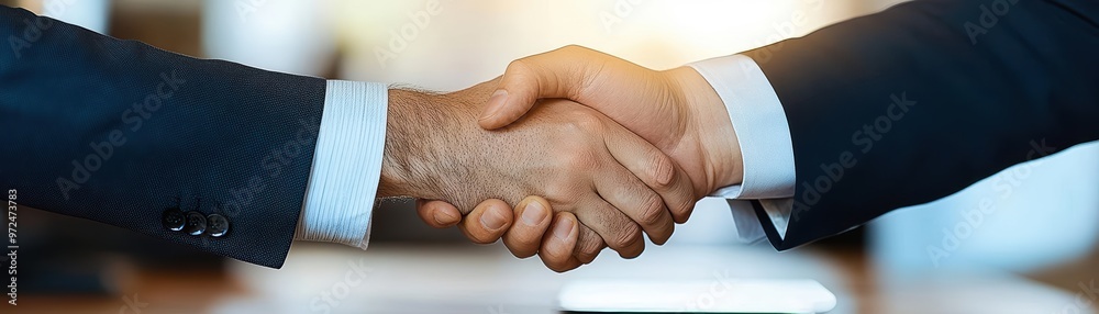 Fototapeta premium Corporate executives finalizing a financial agreement, representing mutual obligation and corporate planning corporate duty, financial responsibility, agreement terms