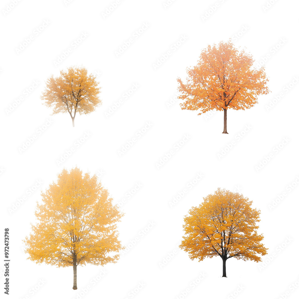 Golden Autumn Trees Isolated on Transparent Background, Perfect for Seasonal Themes