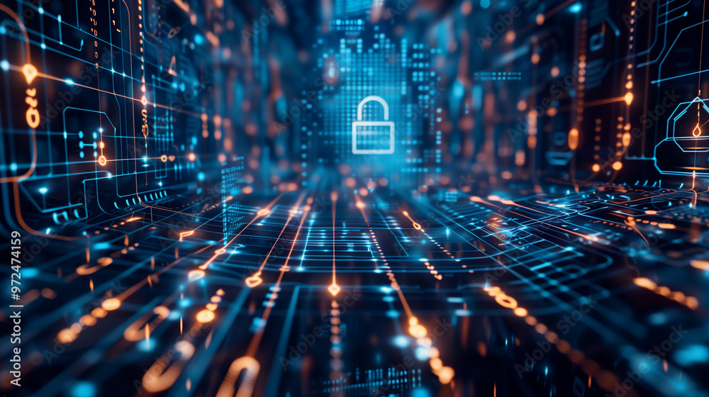 digital data protection cyber security management system visualization through virtual display of icons or digital padlock or virtual layer of binary codes digital data protection cyber security management system visualization through virtual display of icons or digital padlock or virtual layer of binary codes