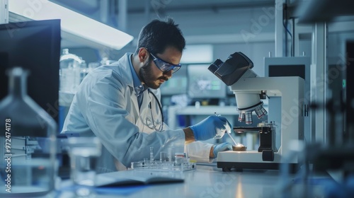 Male Scientist Conducting Research and working on a high-tech machine in a modern laboratory