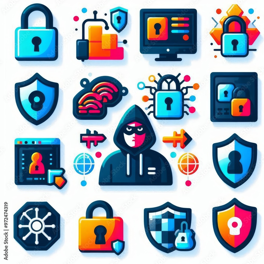 Cybersecurity elementsicons Cybersecurity elementsicons