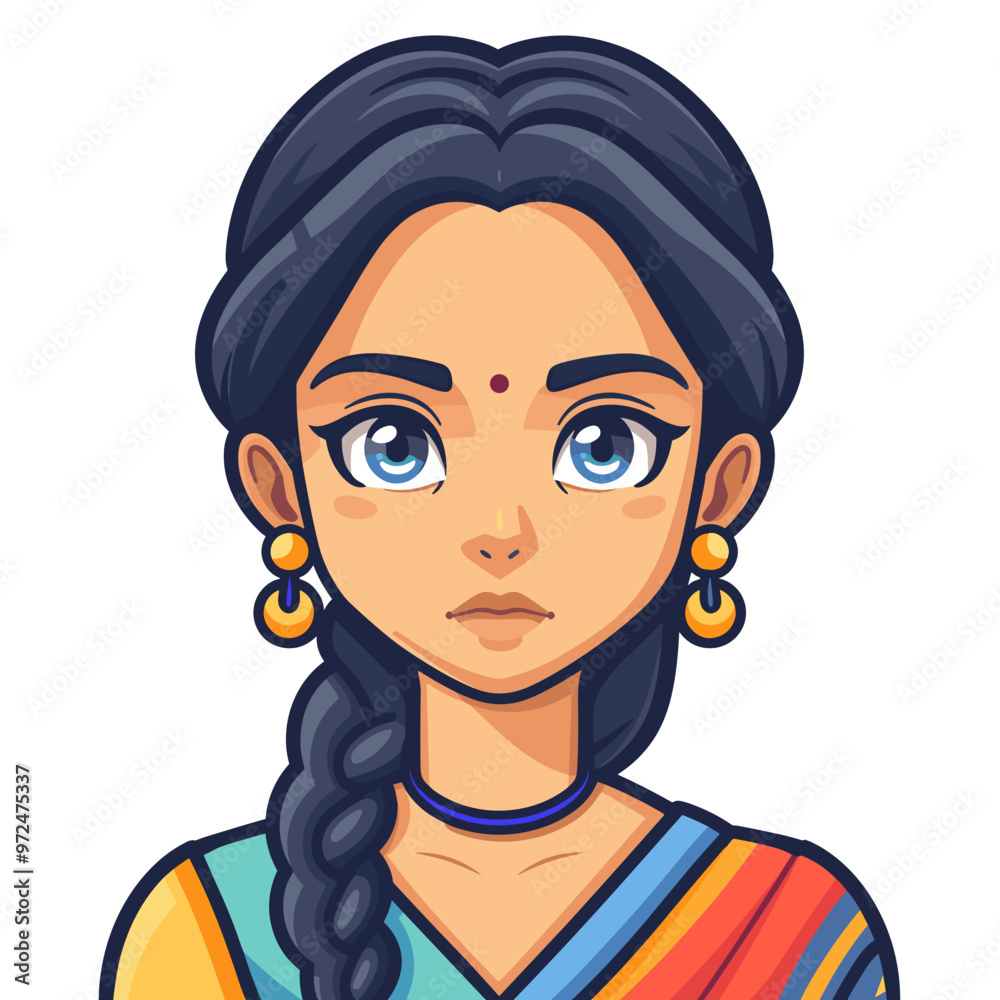 Beautiful woman with braids. Vector illustration in cartoon style.