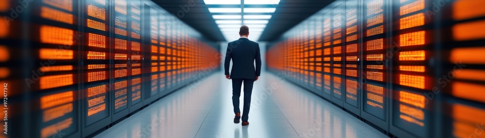 Fototapeta premium Businessperson walking through a dark alley lined with glowing investment opportunities, unaware of lurking financial traps