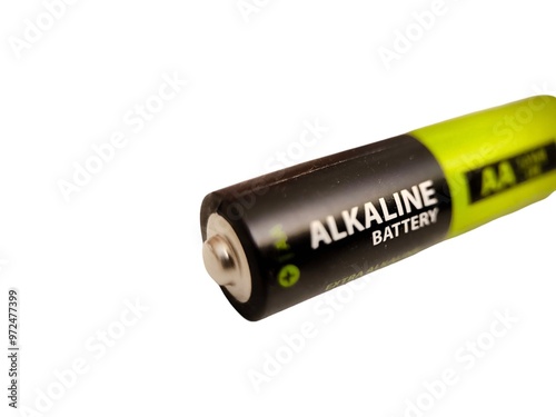 AA alkaline batteries isolated on white background with copy space. Battery cell electrical. single cell cylindrical dry battery