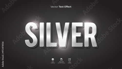 Silver editable 3d text effect template vector typography design
