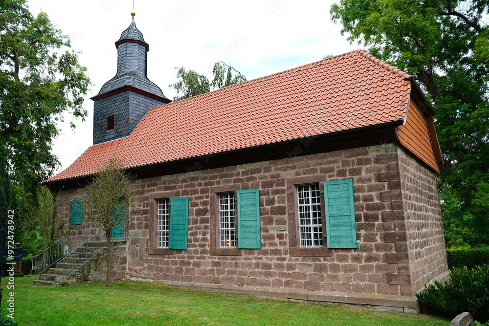 Church of the deserted settlement of Hottenrode. It is a deserted settlement near Friedland, district of Göttingen at the border triangle of Lower Saxony, Hesse and Thuringia, Germany. Church of the deserted settlement of Hottenrode. It is a deserted settlement near Friedland, district of Göttingen at the border triangle of Lower Saxony, Hesse and Thuringia, Germany.