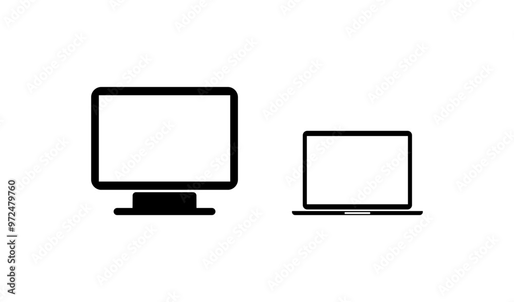 Screen and Notebook isolated. Mockup Laptop with Computer. Screen monitor and Laptop on white background. Notebook or Laptop and Screen black. Computer Monitor Screen and Notebook isolated. Mockup Laptop with Computer. Screen monitor and Laptop on white background. Notebook or Laptop and Screen black. Computer Monitor