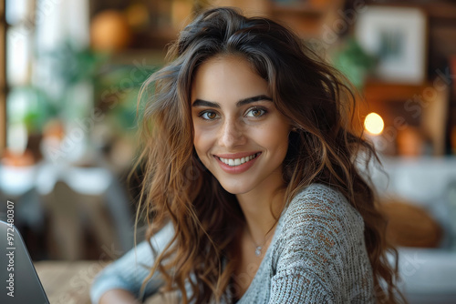 Wallpaper Mural young beautiful woman working on laptop Torontodigital.ca