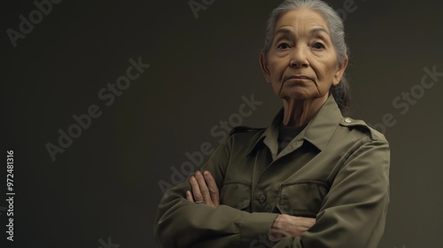 Proud Elderly Native American Female Soldier, Studio Portrait for Military Service Appreciation photo