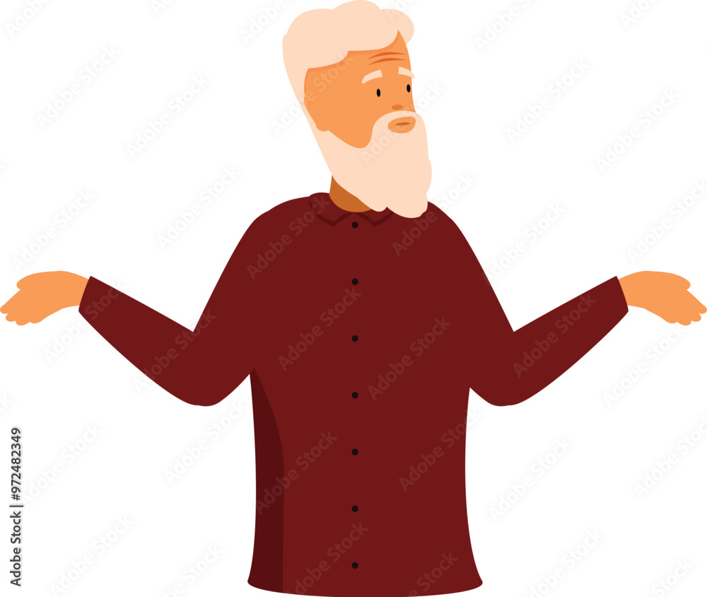 Senior man with white beard raising his hands in questioning gesture, expressing doubt and confusion Senior man with white beard raising his hands in questioning gesture, expressing doubt and confusion