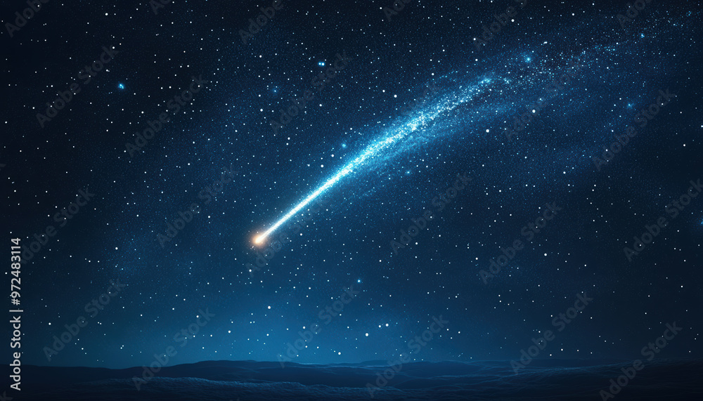 A stunning meteor streaks across a star-filled night sky, creating a mesmerizing display of cosmic beauty and wonder. A stunning meteor streaks across a star-filled night sky, creating a mesmerizing display of cosmic beauty and wonder.