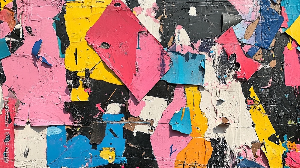 Naklejka premium A chaotic mix of jagged shapes and contrasting colors, expressing the feeling of frustration and confusion.