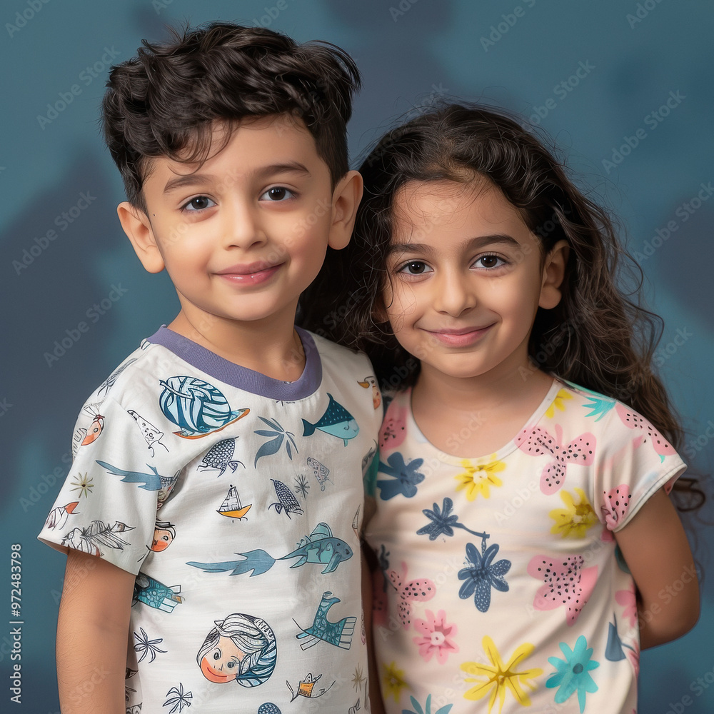 little indian brother and sister standing together on isolated background little indian brother and sister standing together on isolated background