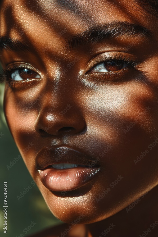 Beautiful Black Woman with Serum Cream on Her Face in Natural Light Generative AI
