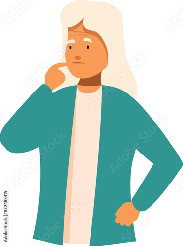 Senior woman with thoughtful expression, holding her chin, contemplating a decision or idea