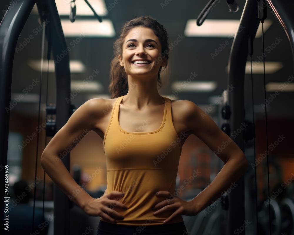 Fototapeta premium Young woman with a sporty figure in the gym