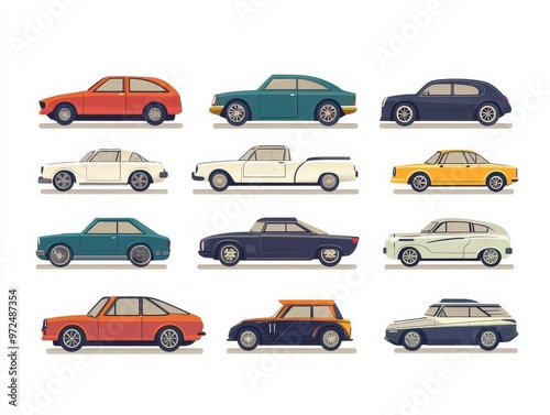 diverse car icons collection flat design vehicles on white background