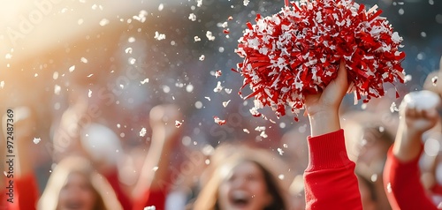 Cheerleading Squad Celebrating an Exciting Victory with Thrilling Performance and Colorful Pom-Poms. Football Concept photo