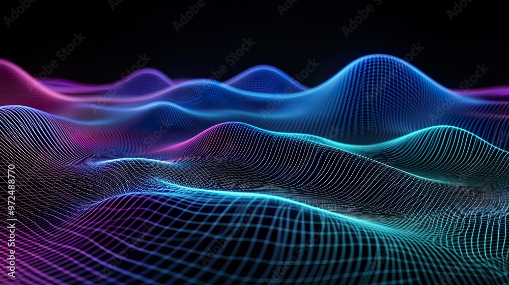 Abstract digital landscape with glowing wave patterns. Abstract digital landscape with glowing wave patterns.