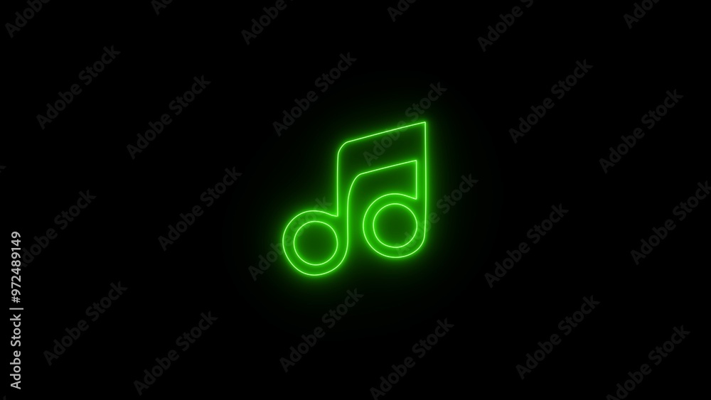 Neon media player button. Neon line music icon notes background.