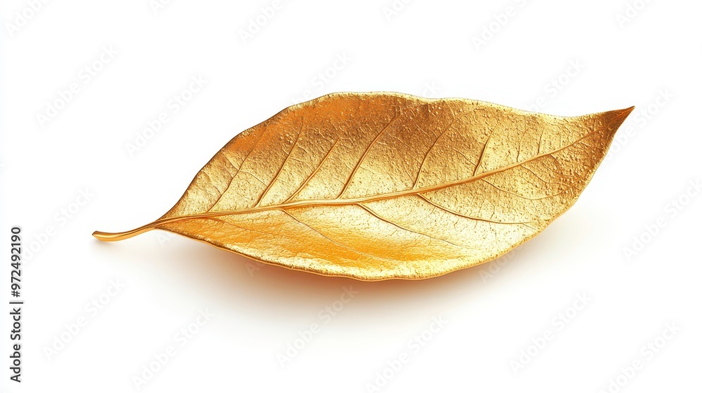 Gold leaf clipart, element, 3D illustration, realistic, isolated on white background Gold leaf clipart, element, 3D illustration, realistic, isolated on white background