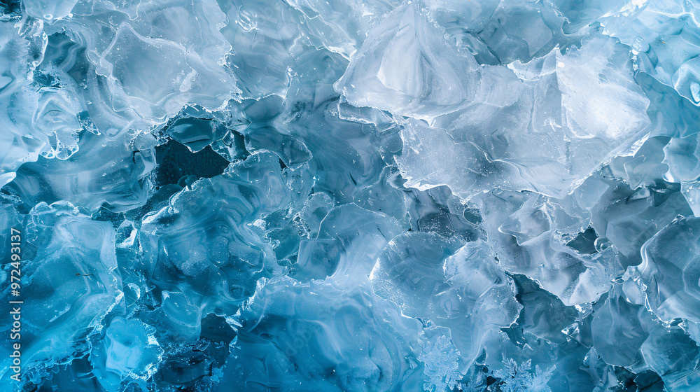 Obraz premium A stunning abstract close-up of ice formations in shades of blue, capturing the intricate textures and patterns of frozen water, conveying a sense of coolness and serenity.